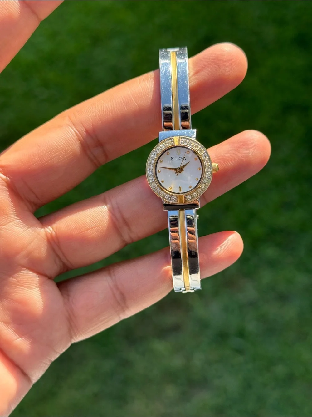 Bulova vintage Women's Two-Tone Crystal Accent Bracelet bangle  Watch